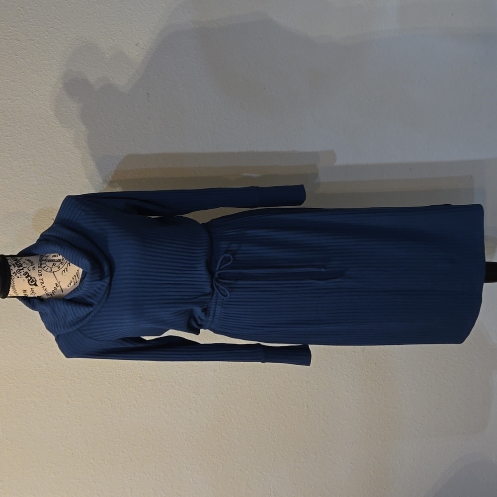 Deep Teal Ribbed Knit Dress with Cowl Neck